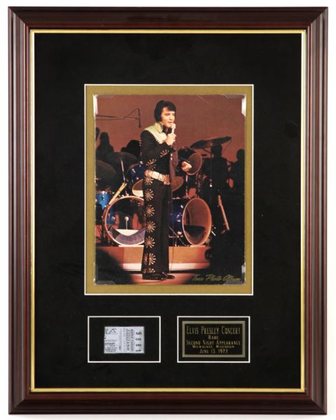 1972 Elvis Presley 18" x 23" Framed Display w/ Ticket from 2nd Milwaukee Appearance