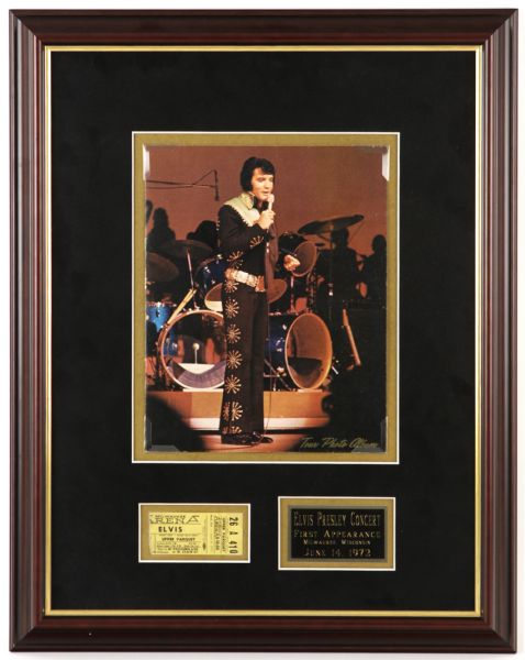 1972 Elvis Presley 18" x 23" Framed Display w/ Ticket from First Milwaukee Appearance