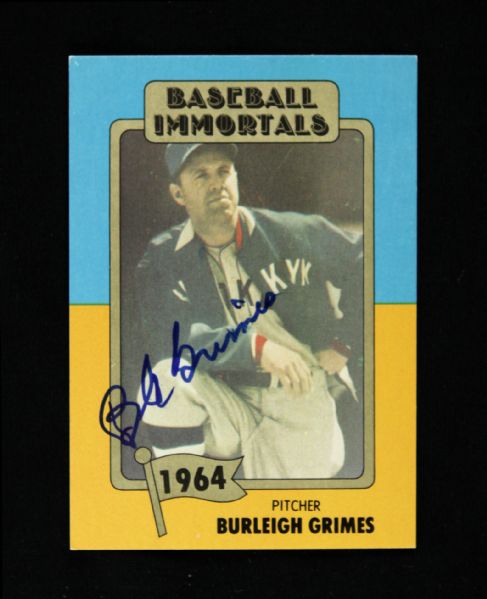 1980 Burleigh Grimes Brooklyn Dodgers Signed Baseball Immortals Card (JSA)