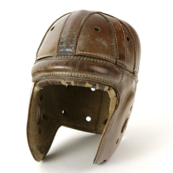 1920s Game Worn Leather Football Helmet w/ Wool Lining and 8 Strap Suspension System (MEARS LOA)