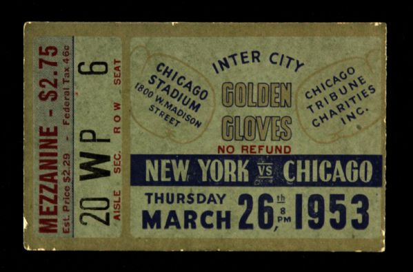 1953 New York vs. Chicago Inter City Golden Gloves Tournament Chicago Stadium Ticket Stub 