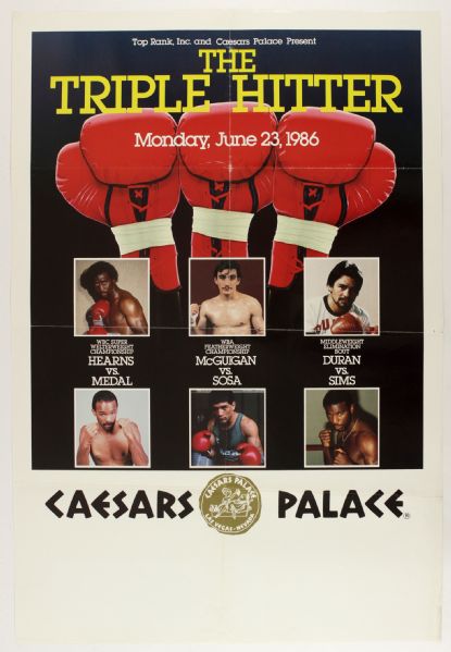 1983-87 Lot of 12 Boxing Posters Hearns Duran 1984 Hagler vs. Hamsho Dual Autographed (JSA)