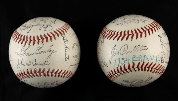 1954-58 Milwaukee Braves Facsimile Signed Baseball - Lot of 2