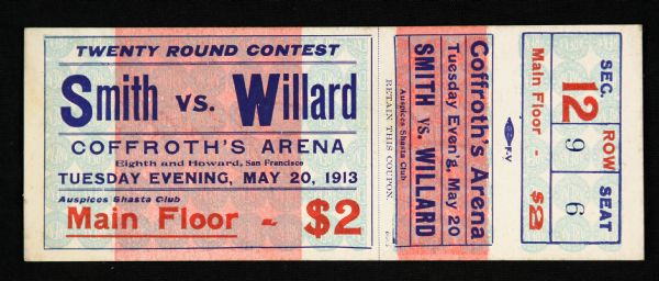 1913 Jess Willard vs. Gunboat Smith Full Fight Ticket