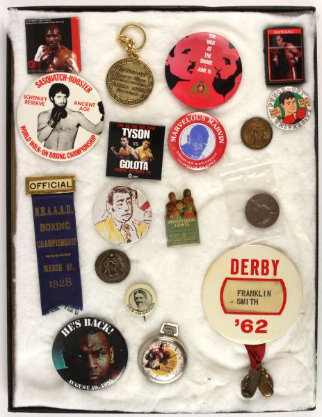 1789-2000 Boxing Memorabilia Collection - Lot of 18 w/ Pinback Buttons, 1789 Isaac Perrin Warwickshire Conder Penny & More 