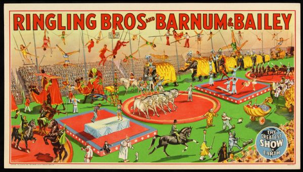 1945 Ringling Brothers Barnum and Bailey 8" x 14" Circus Broadside