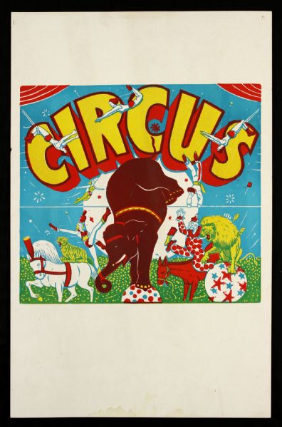 1940s circa Circus Poster Trapeze Artists Elephant Lion (14" x 22") 