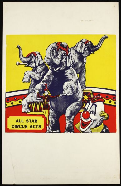 1940s circa All-Star Circus Acts Poster Elephants Clown (14" x 22")