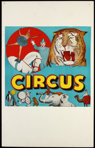 1940s circa Circus Poster Clowns Tiger Camel (14" x 22")
