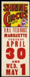 1940s circa Shrine Circus Clyde Brothers NMU Fieldhouse Marquette Michigan Poster (8" x 22")