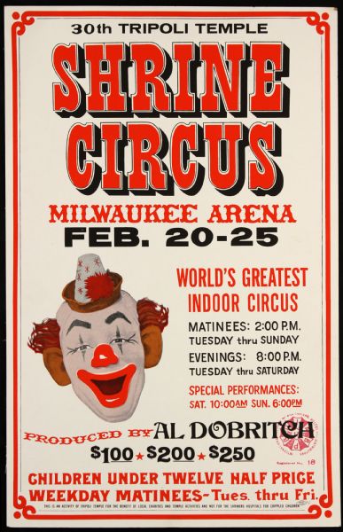 1995-2000 Shrine Circus Poster Milwaukee Arena (14" x 22")