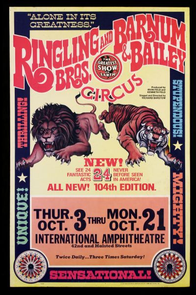 1974 Ringling Brothers Barnum and Bailey Cirus Poster (13" x 21") 