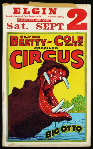 1940s circa Clyde Beatty Cole Brothers Combined Circus Poster (14" x 22")