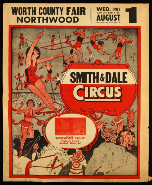 1940s circa Smith and Dale Circus Northwood Iowa Four Page Program (18" x 22")