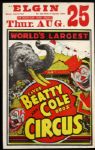1940s circa Circus Poster Clyde Beatty and Cole Brothers Elgin Illinois (14" x 22")