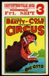 1940s circa Circus Poster Clyde Beatty and Cole Brothers Big Otto Carpentersville Illinois (14" x 22")