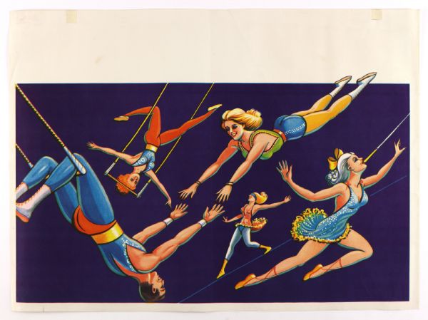 1960s circa Trapeze Artists Tightrope Walker Blank 21" x 28" Circus Poster