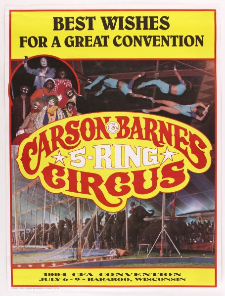 1994 Carson & Barnes 5 Ring Circus 18" x 24" CFA Convention Poster 