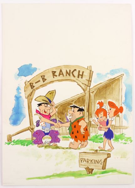 1970s circa Fred Wilma Pebbles Flintstone 9" x 13" Original Artwork 