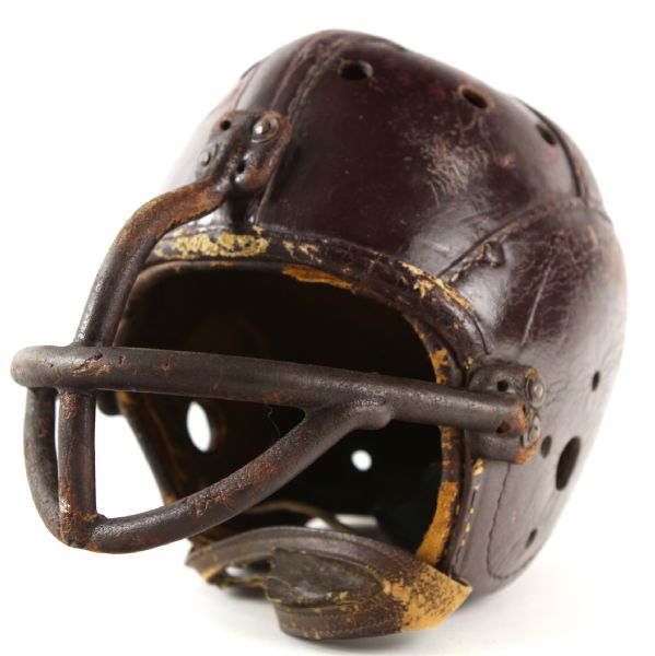 1941-42 Game Worn Leather Football Helmet w/ Facemask & Chin Strap 