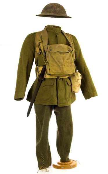 1917-18 WW1 Olive Drab Wool Army Uniform Tunic w/ Field Pack & Helmet