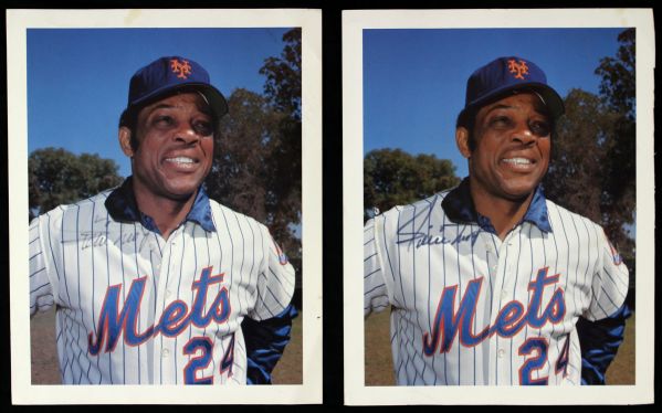 1972-73 Signed Willie Mays New York Mets Photos HOF - Lot of Two (JSA)