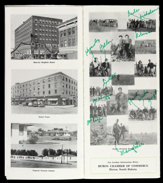 1948 Huron South Dakota Brochure From Ted Williams Estate Featuring Joe Dimaggio Bob Feller Rogers Hornsby Hunting and Fishing Names in Fellers writing(JSA)