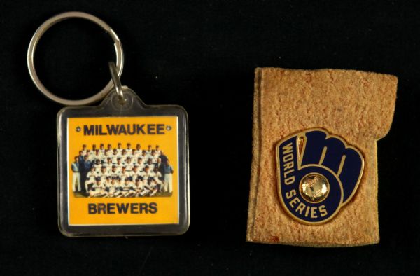 1982 Milwaukee Brewers World Series Pin & American League Champions Key Chain - Lot of 2