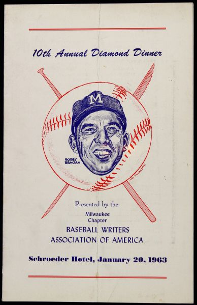 1963 Milwaukee Chapter Baseball Writers Association of America 10th Annual Diamond Dinner Program & "Bobby Boy" Lyric Sheet