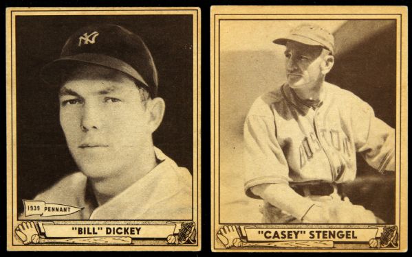 1940 Play Ball Baseball Cards Bill Dickey (trimmed) Casey Stengel (Lot of 2)