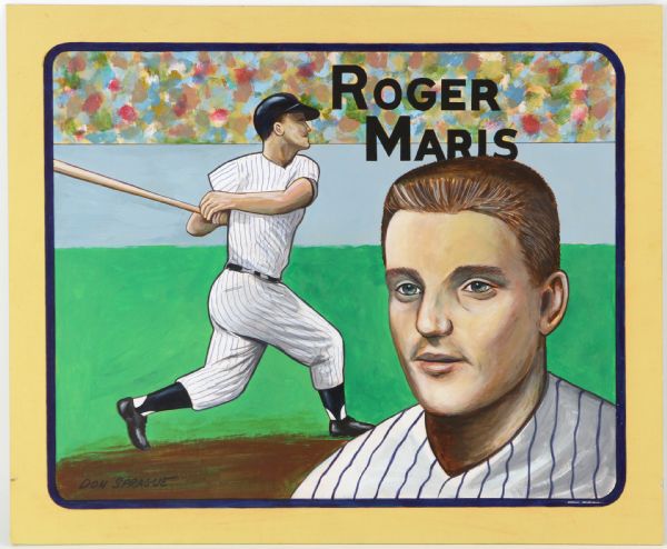 1980s Roger Maris New York Yankees 17" x 22" Original Don Sprage Art