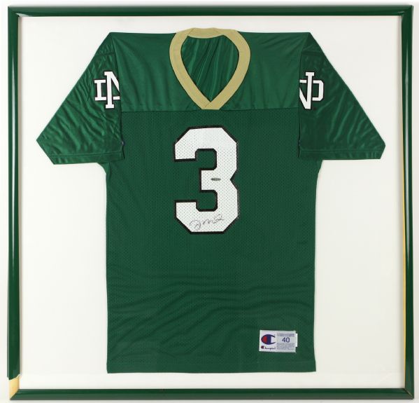 1990s Joe Montana Notre Dame Fighting Irish Signed 37" x 40" Framed Jersey (Upper Deck COA)