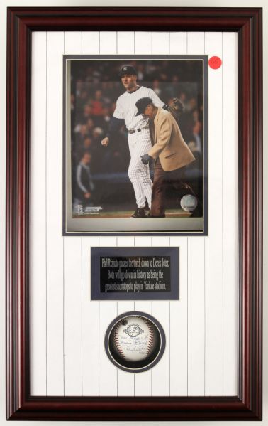 2003 Derek Jeter Phil Rizzuto New York Yankees 15" x 23" x 4" Shadow Box "Passing the Torch" Display w/ Signed Yankees 100th Anniversary Ball (MLB Holo/Steiner) 22/22