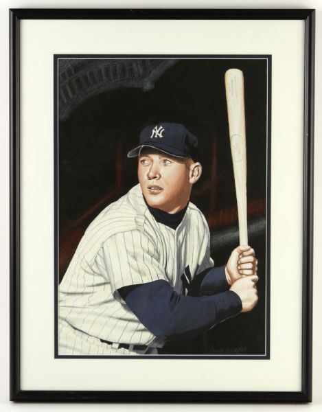 1997 Mickey Mantle New York Yankees 17" x 22" Framed Original Chuck Feist Art Work