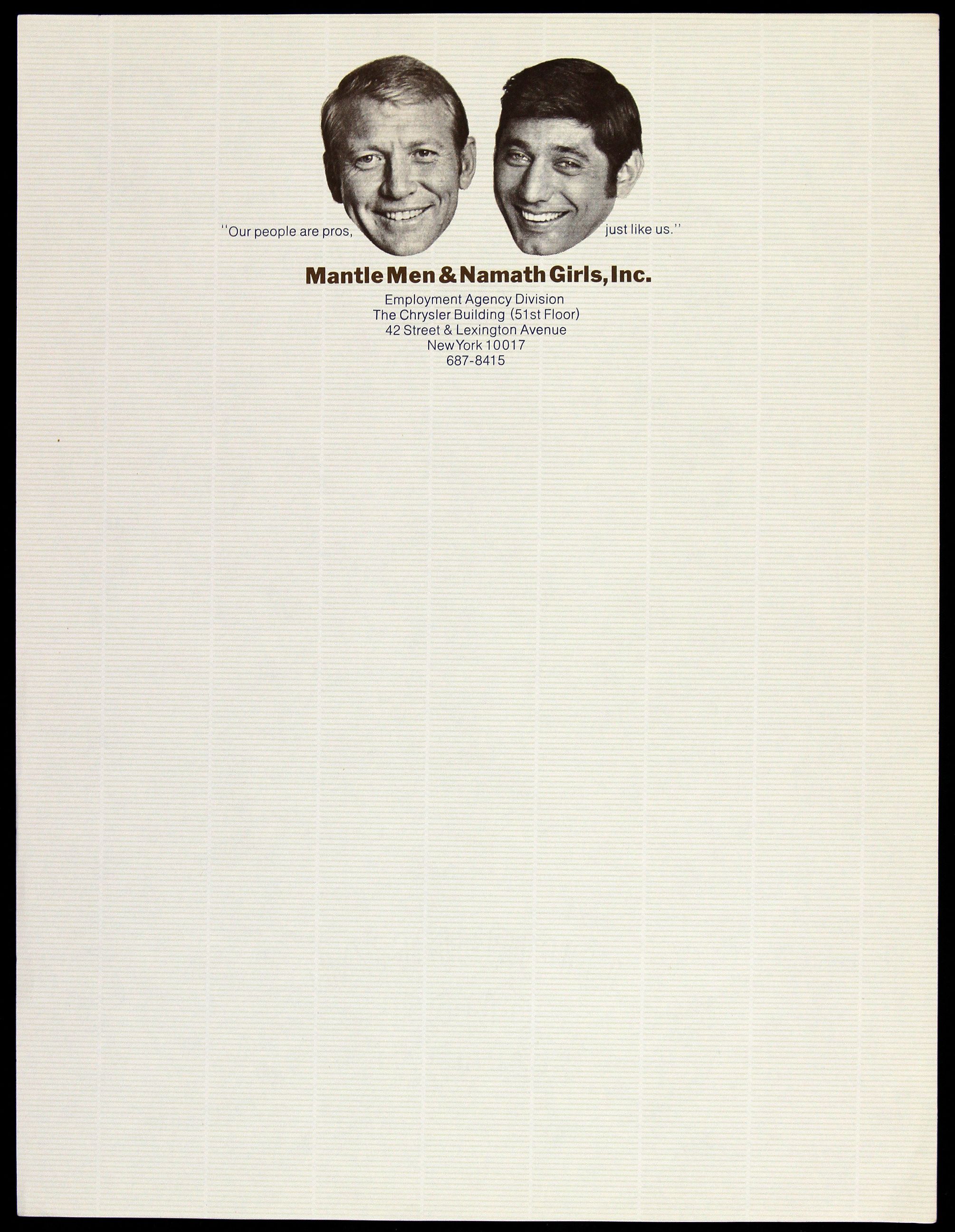 Lot Detail 1968 74 Mickey Mantle Men And Joe Namath Girls Inc Letterhead