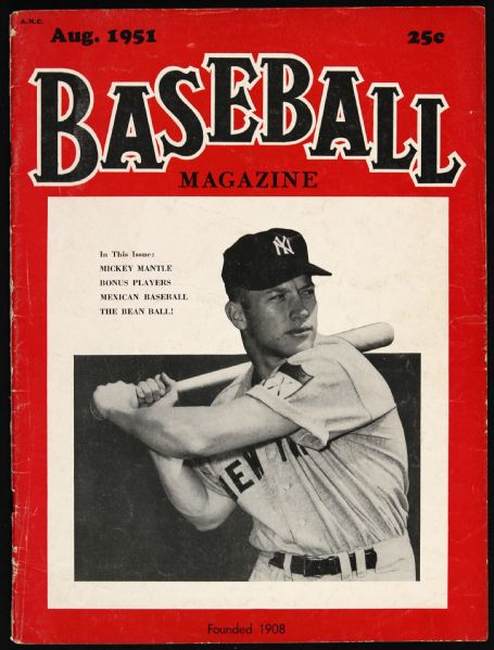 1951 Baseball Magazine w/ Mickey Mantle on Cover 