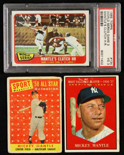1958-65 Topps Mickey Mantle Baseball Cards (Lot of 3)