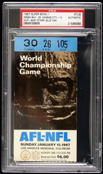 1967 Super Bowl I Ticket Stub Blue Variation Green Bay Packers Kansas City Chiefs (PSA Authentic)