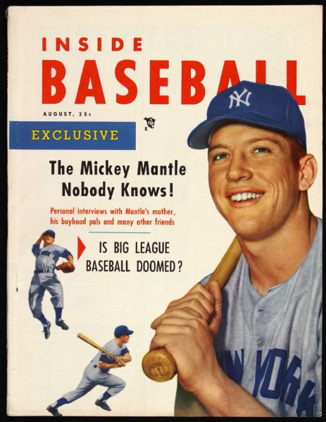 1953 Rare Inside Baseball Magazine w/ Mickey Mantle on Cover - Nice Example