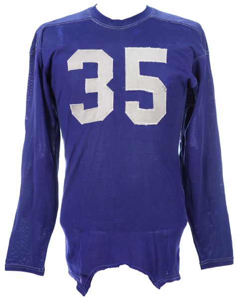 1950s circa Blue #35 Durene Game Worn Football Jersey (MEARS LOA)