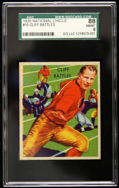 1935 Cliff Battles National Chicle Football Card #10 Boston Redskins HOF High Grade Example (SGC 88 NM/MT 8) 