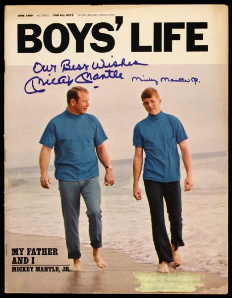 1969 Mickey Mantle & Mickey Mantle Jr. Signed Boys Life Magazine (JSA)