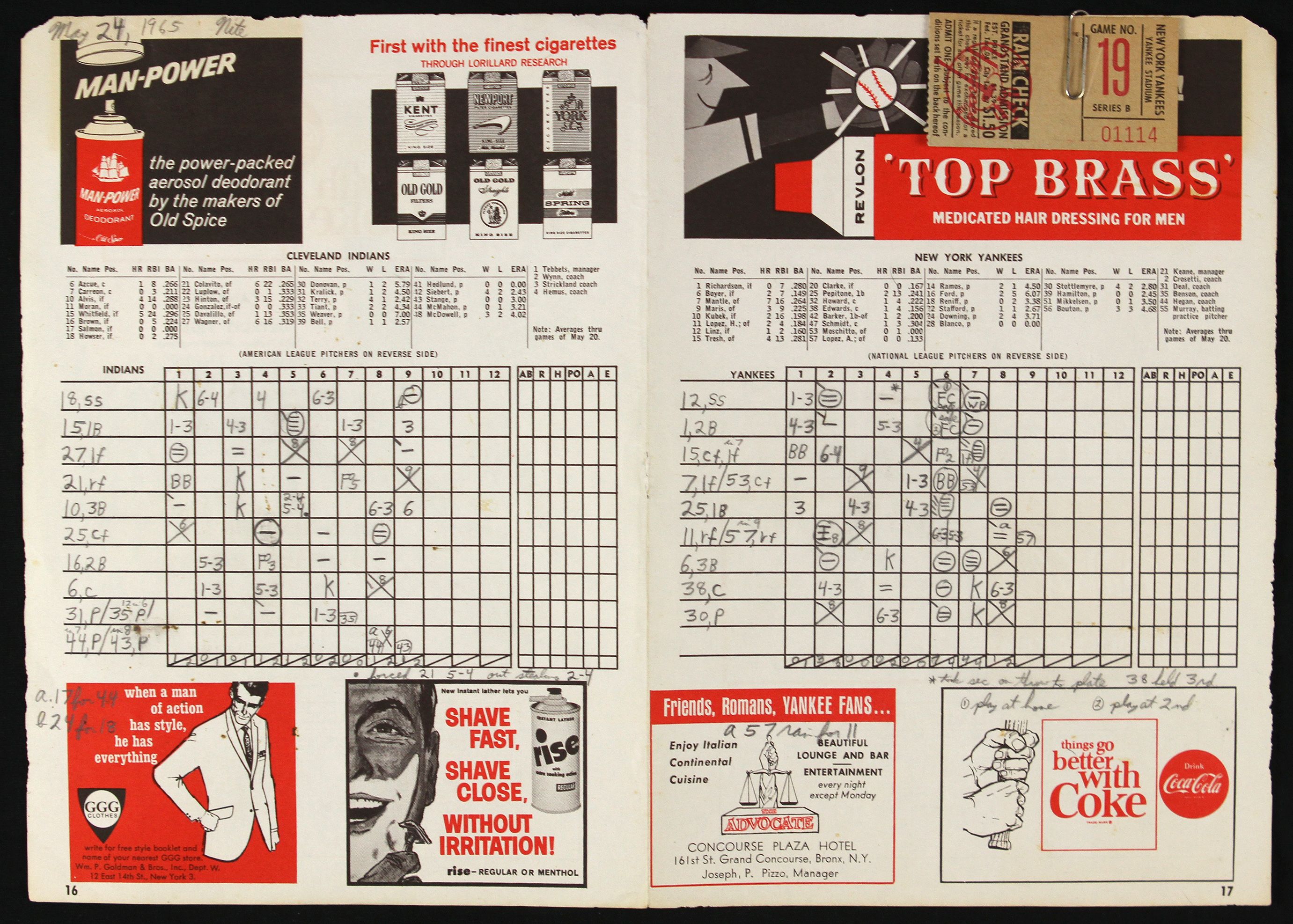 Lot Detail - 1965 New York Yankees Cleveland Indians Yankee Stadium ...
