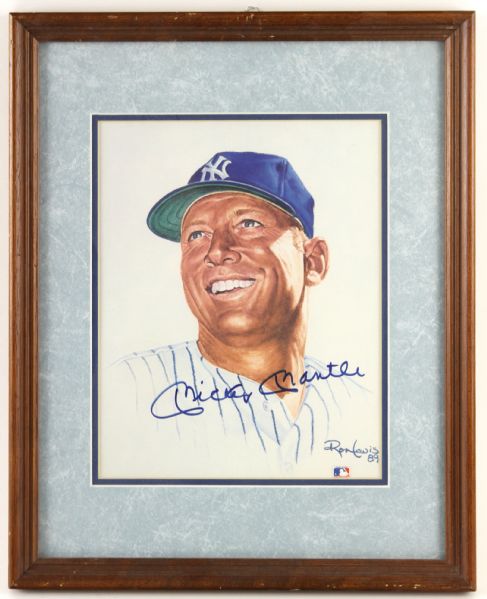 1989 Signed Mickey Mantle Living Legends Framed Ron Lewis Print 12" x 15" (PSA/DNA)