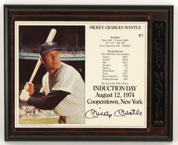 1990 Signed Mickey Mantle Limited Edition Hall of Fame Mounted Wall Display 10" x 13" (JSA) 