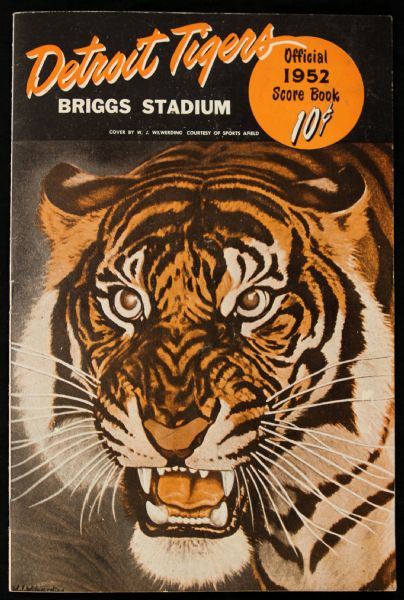 1952 Detroit Tigers New York Yankees Briggs Stadium Program w/ Mickey Mantle (Scored)