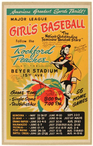 1988 circa All American Girls Professional Baseball League Signed 14" x 23" Broadside & 8" x 10" Photo - Lot of 2 (JSA)