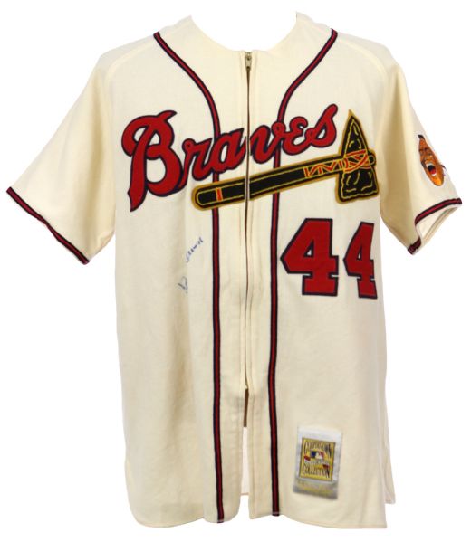 2000s Hank Aaron Milwaukee Braves Signed Mitchell & Ness High Quality Reproduction Jersey (JSA)