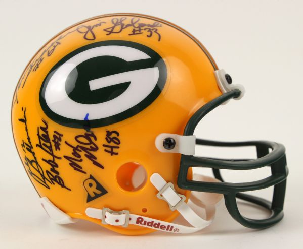 1960s circa signed Green Bay Packers Mini Helmet w/ 8 Lombardi Era Signatures - Starr, Wood, McGee, Jeter (JSA)