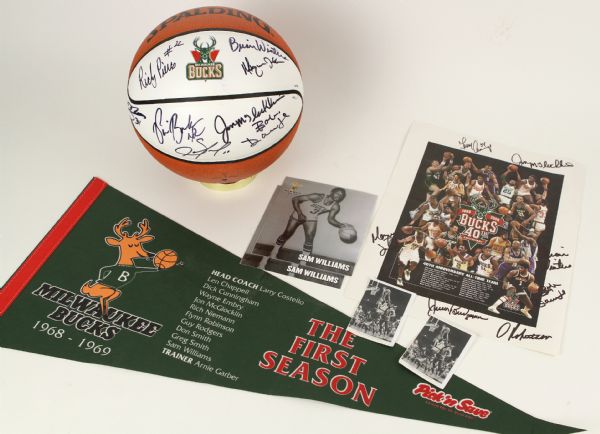 2008 Milwaukee Bucks Memorabilia Collection - Lot of 7 w/ Multi Signed Ball & Poster Including Oscar Robertson & More (JSA)